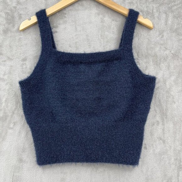 House of Harlow 1960 Navy Blue Fuzzy Knit Sweater Tank Top Cami Top - Picture 1 of 8